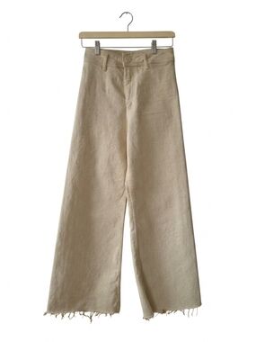 Zara Ecru High Waisted Raw Hem Patch Pocket Wide Leg Jeans